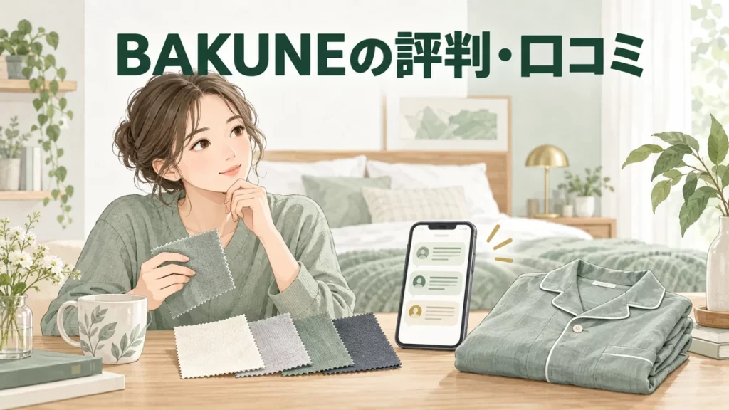 パジャマの素材や購入条件を確認する場面のイラスト