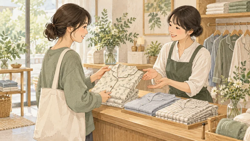 BAKUNEの東京の店舗へ行く前に試着と在庫を確認をイメージしたイラスト