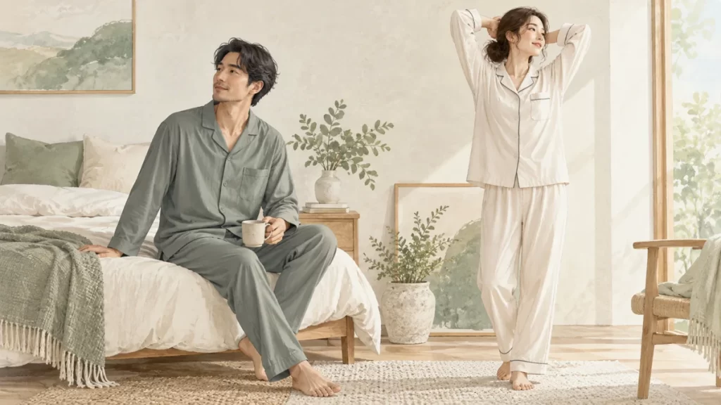 BAKUNEと睡眠技研のリカバリーウェアを比較！素材・サイズ・購入条件の確認方法をイメージしたイラスト
