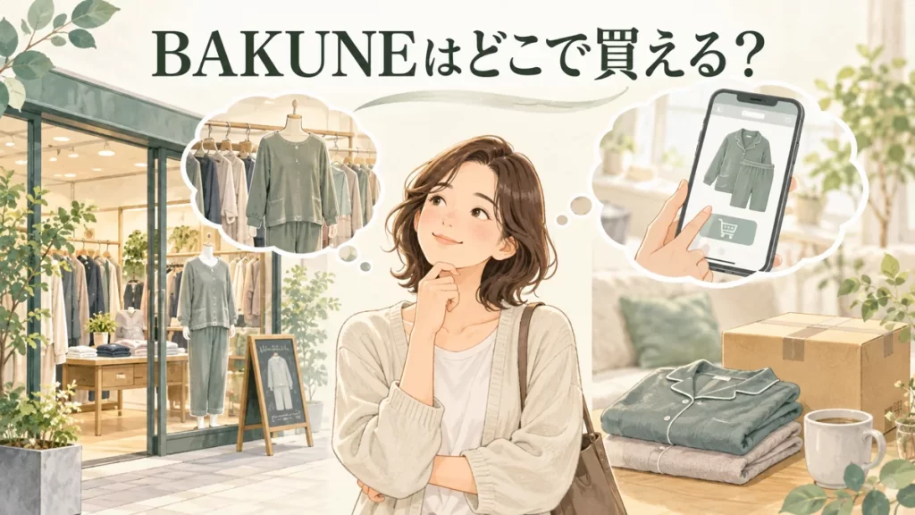パジャマの素材や購入条件を確認する場面のイラスト