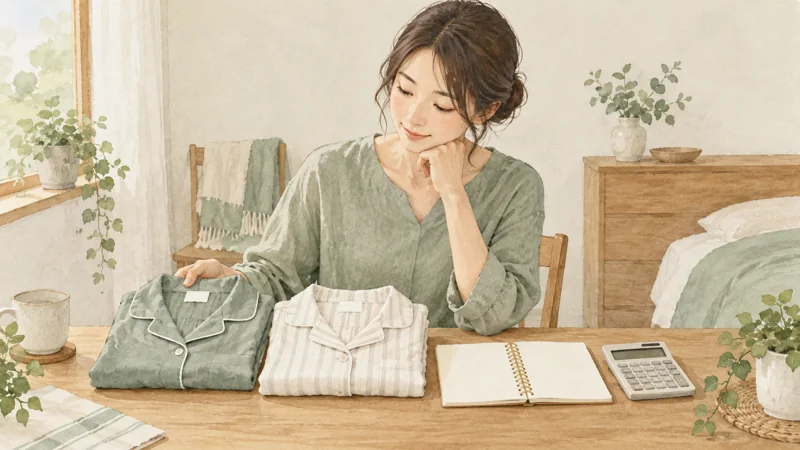 リカバリーウェアの予算は上下セットの総額で考えるの確認方法を表すイラスト