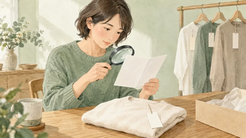 リカバリーウェアの効果はどう判断する？届出・試験・口コミの読み方の確認方法を表すイラスト