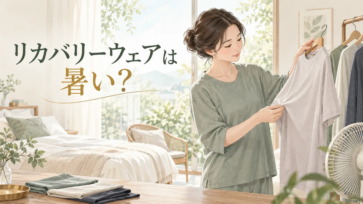 パジャマの素材や購入条件を確認する場面のイラスト