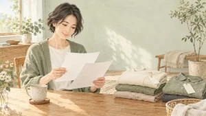 リライブシャツのリカバリーウェアの評判・口コミは？商品情報と購入前の確認点の確認方法を表すイラスト