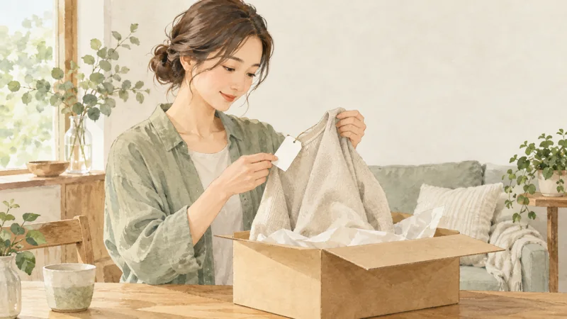 リライブシャツのサイズを決める前に試着と交換条件を確認の確認方法を表すイラスト