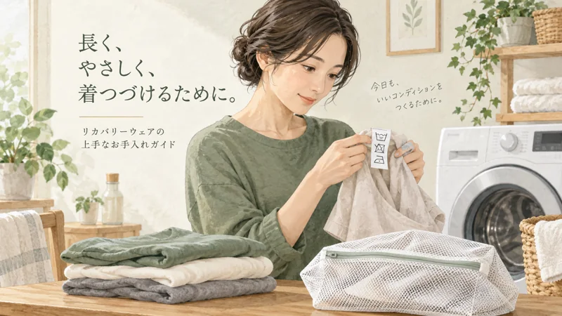 睡眠技研の洗濯はモデルの表示と乾燥機の可否を確認の確認方法をイメージしたイラスト