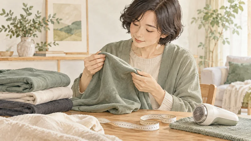 睡眠技研の洗濯後に毛玉や型崩れが気になったらの確認方法をイメージしたイラスト