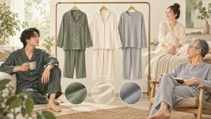 睡眠技研のリカバリーウェアの種類とモデルの違いは？素材・季節・用途で選ぶの確認方法をイメージしたイラスト