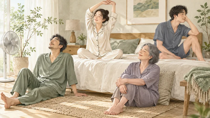 睡眠技研の種類を季節と袖丈に合わせて絞り込むの確認方法をイメージしたイラスト