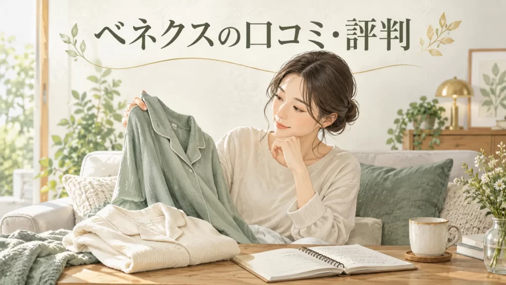 パジャマの素材や購入条件を確認する場面のイラスト